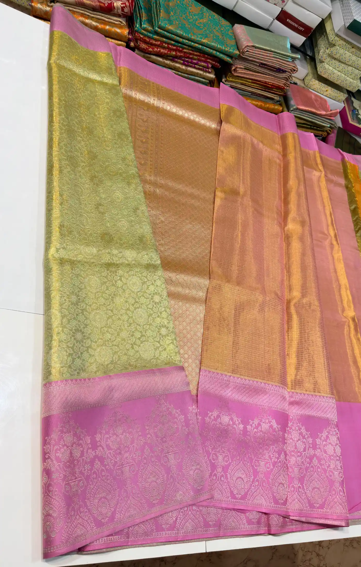 Kanchipuram Shimmering Gold and Tissue Bridal Silk Saree